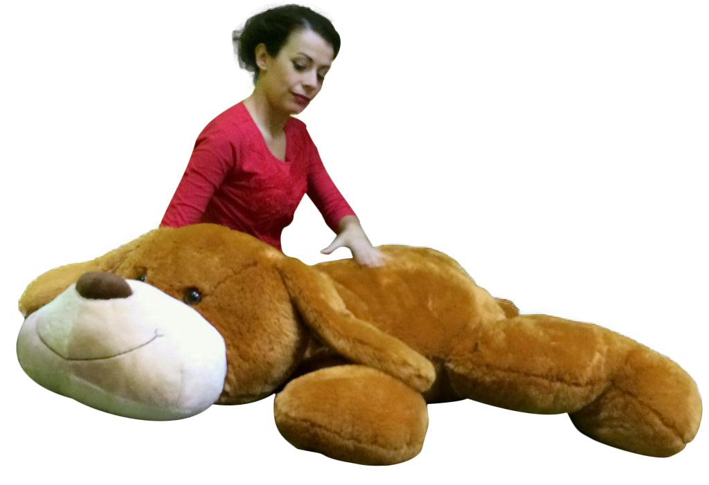 Giant Stuffed Puppy Dog 5 Feet Long Squishy Soft Extremely Large Plush Honey Brown Color