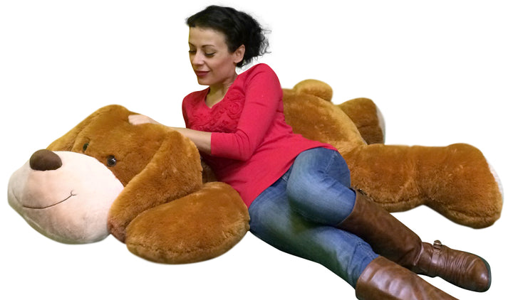 Giant Stuffed Puppy Dog 5 Feet Long Squishy Soft Extremely Large Plush Honey Brown Color