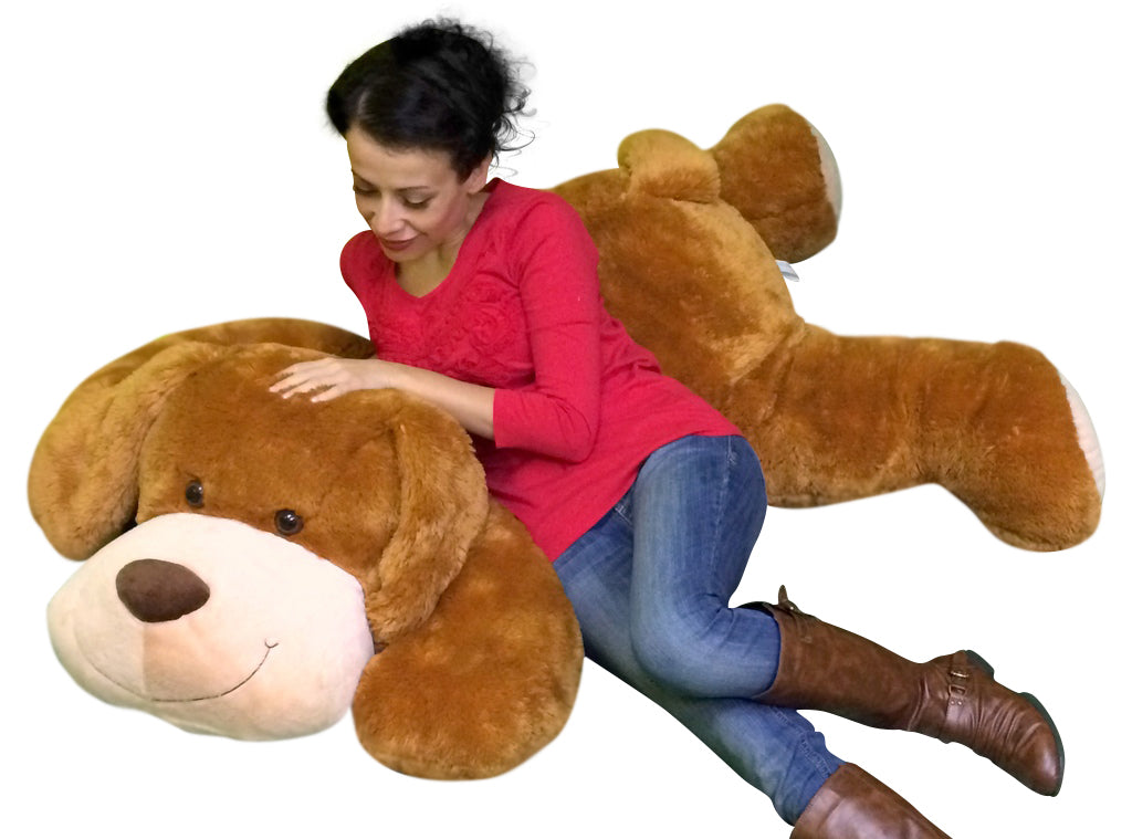 Giant Stuffed Puppy Dog 5 Feet Long Squishy Soft Extremely Large Plush Honey Brown Color