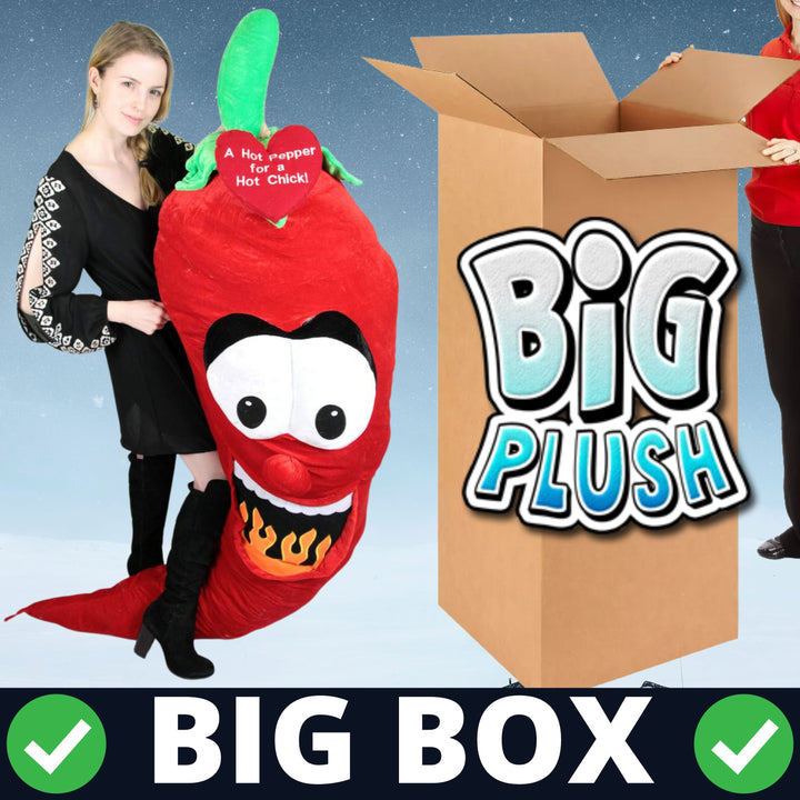 6ft Giant Stuffed Red Hot Pepper for a Hot Chick - Embroidered Heart Says A HOT PEPPER FOR A HOT CHICK
