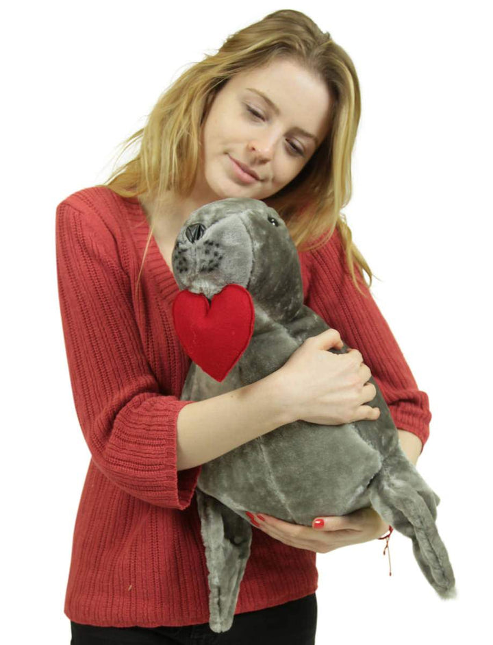 Big Plush Sea Lion With Heart In Mouth to Express Love, 30 Inch Soft Jumbo Stuffed Animal
