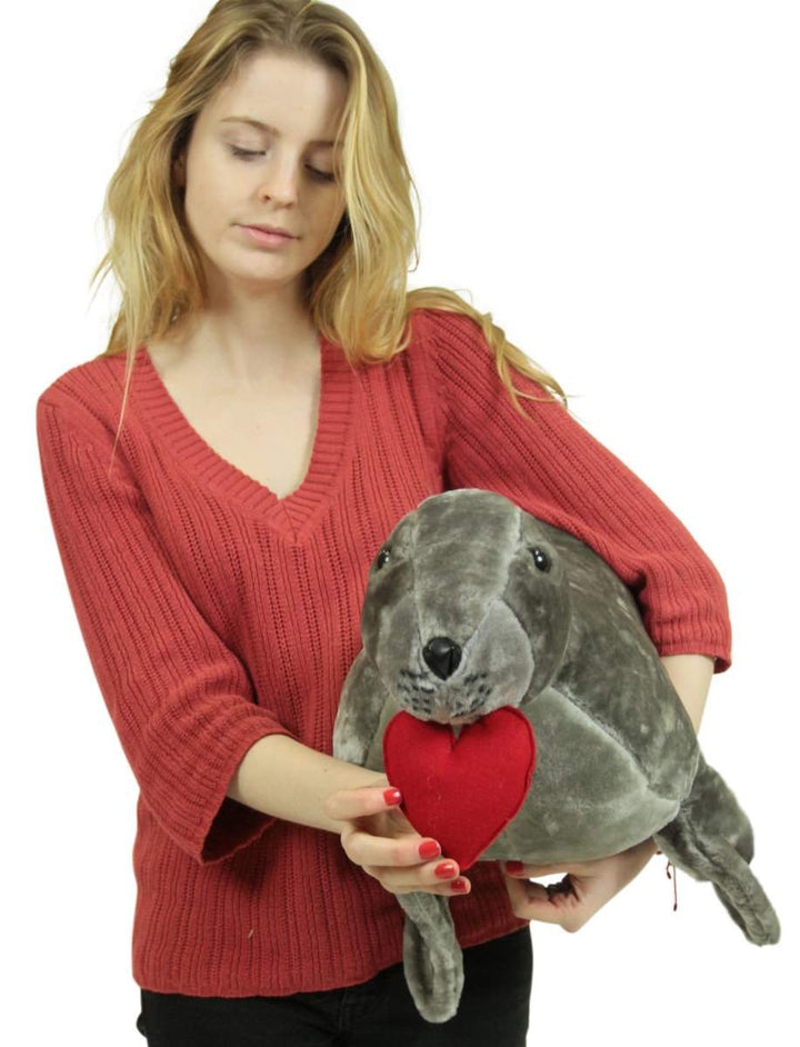 Big Plush Sea Lion With Heart In Mouth to Express Love, 30 Inch Soft Jumbo Stuffed Animal