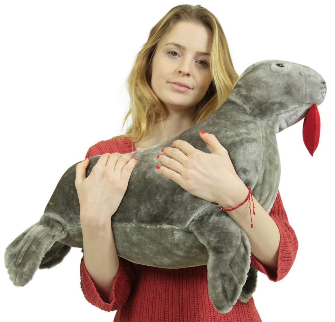Big Plush Sea Lion With Heart In Mouth to Express Love, 30 Inch Soft Jumbo Stuffed Animal
