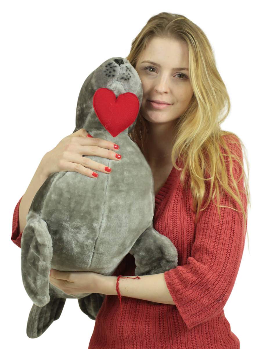 Big Plush Sea Lion With Heart In Mouth to Express Love, 30 Inch Soft Jumbo Stuffed Animal