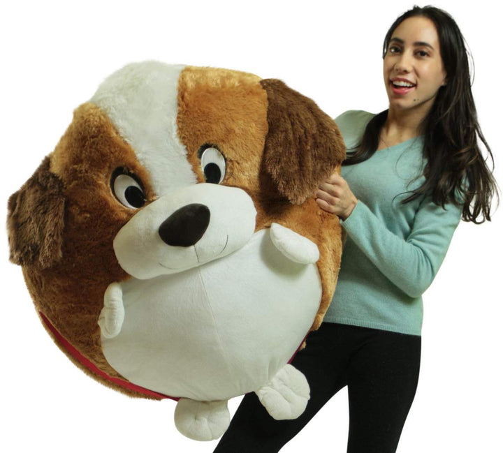 Big Plush Jumbo Stuffed Saint Bernard Soft Dog Smush Ball, 3 Feet Tall, 30 Inch Wide, Weighs 10 Pounds
