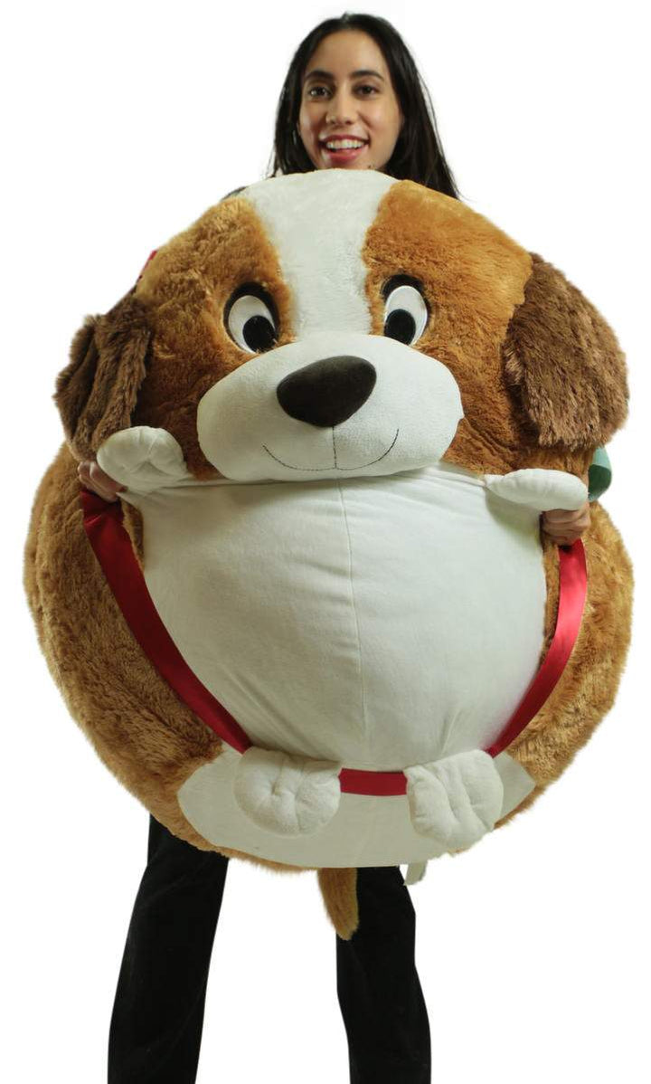 Big Plush Jumbo Stuffed Saint Bernard Soft Dog Smush Ball, 3 Feet Tall, 30 Inch Wide, Weighs 10 Pounds