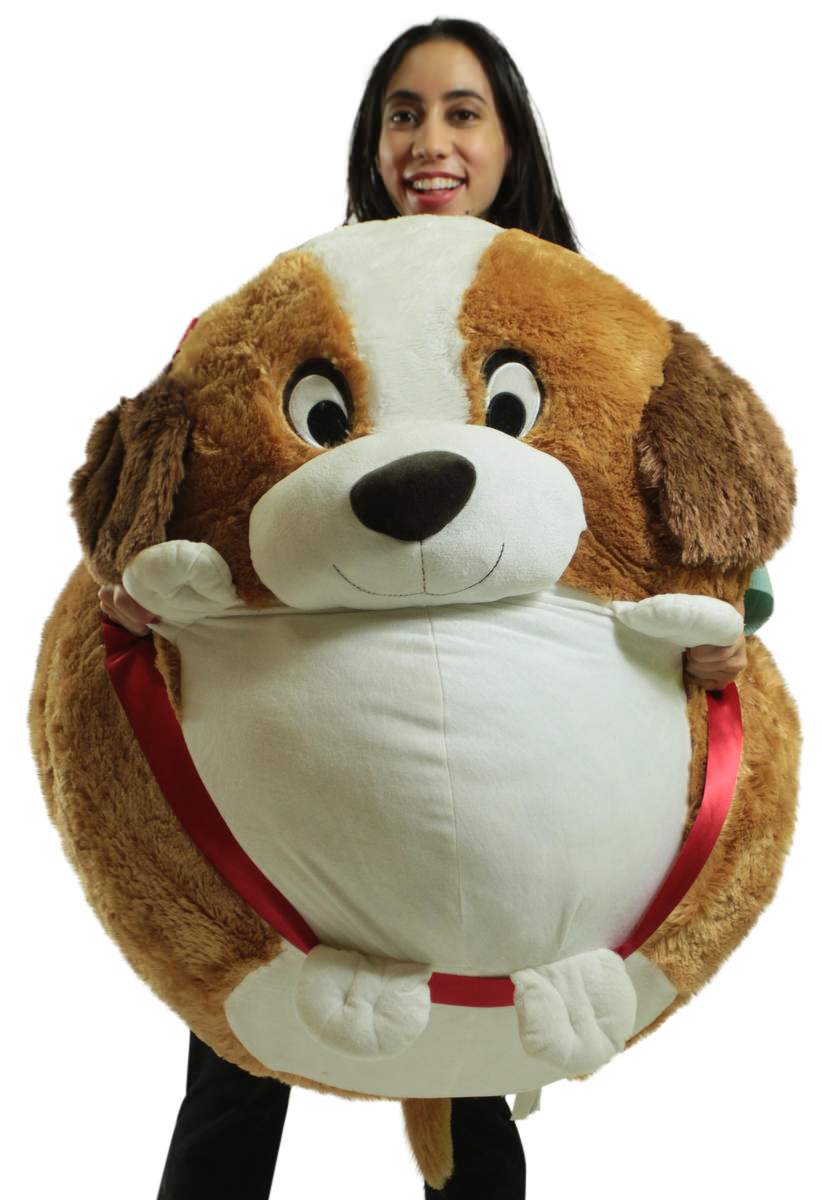 Big Plush Jumbo Stuffed Saint Bernard Soft Dog Smush Ball, 3 Feet Tall, 30 Inch Wide, Weighs 10 Pounds