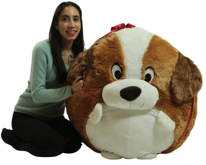 Big Plush Jumbo Stuffed Saint Bernard Soft Dog Smush Ball, 3 Feet Tall, 30 Inch Wide, Weighs 10 Pounds