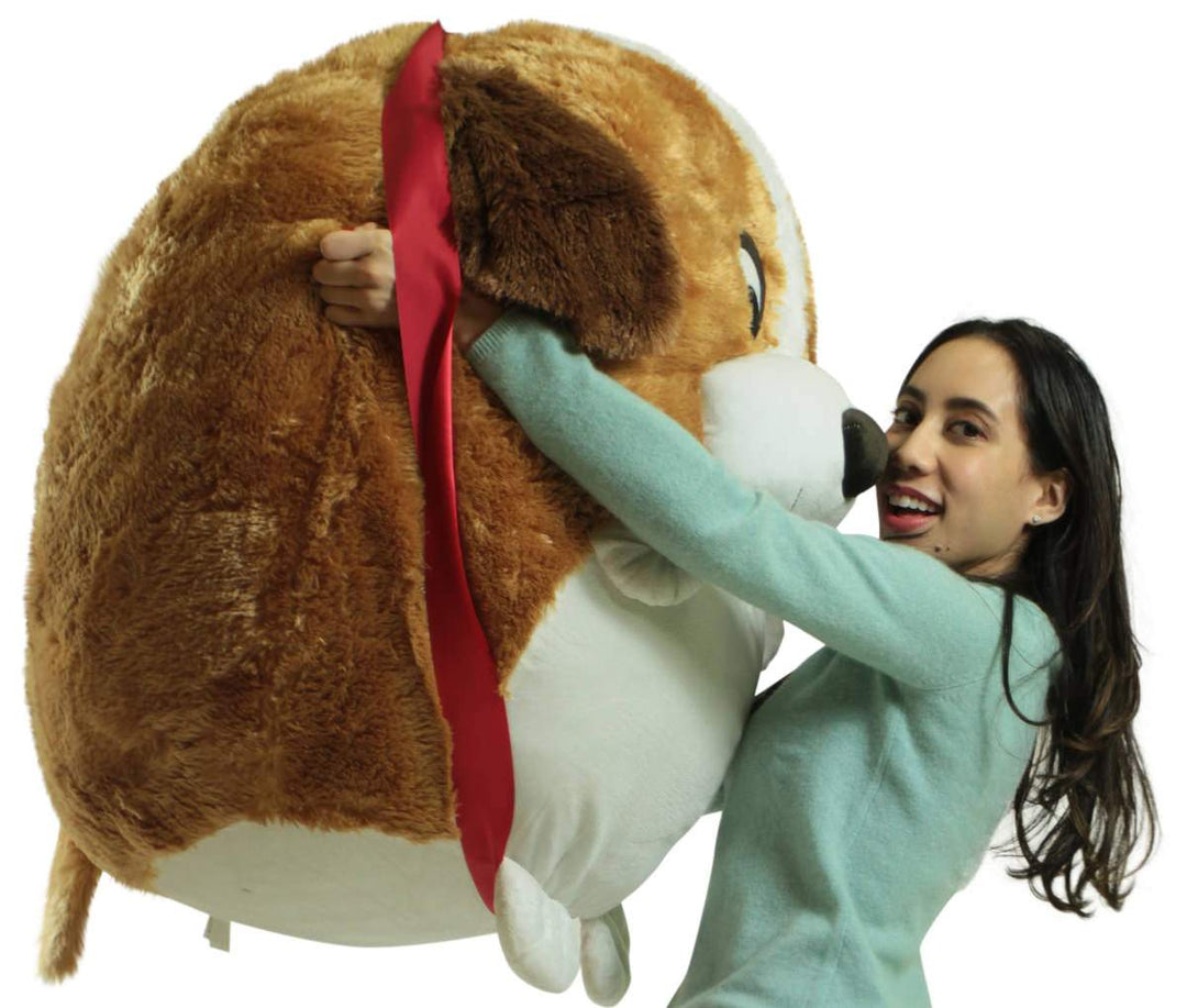 Big Plush Jumbo Stuffed Saint Bernard Soft Dog Smush Ball, 3 Feet Tall, 30 Inch Wide, Weighs 10 Pounds