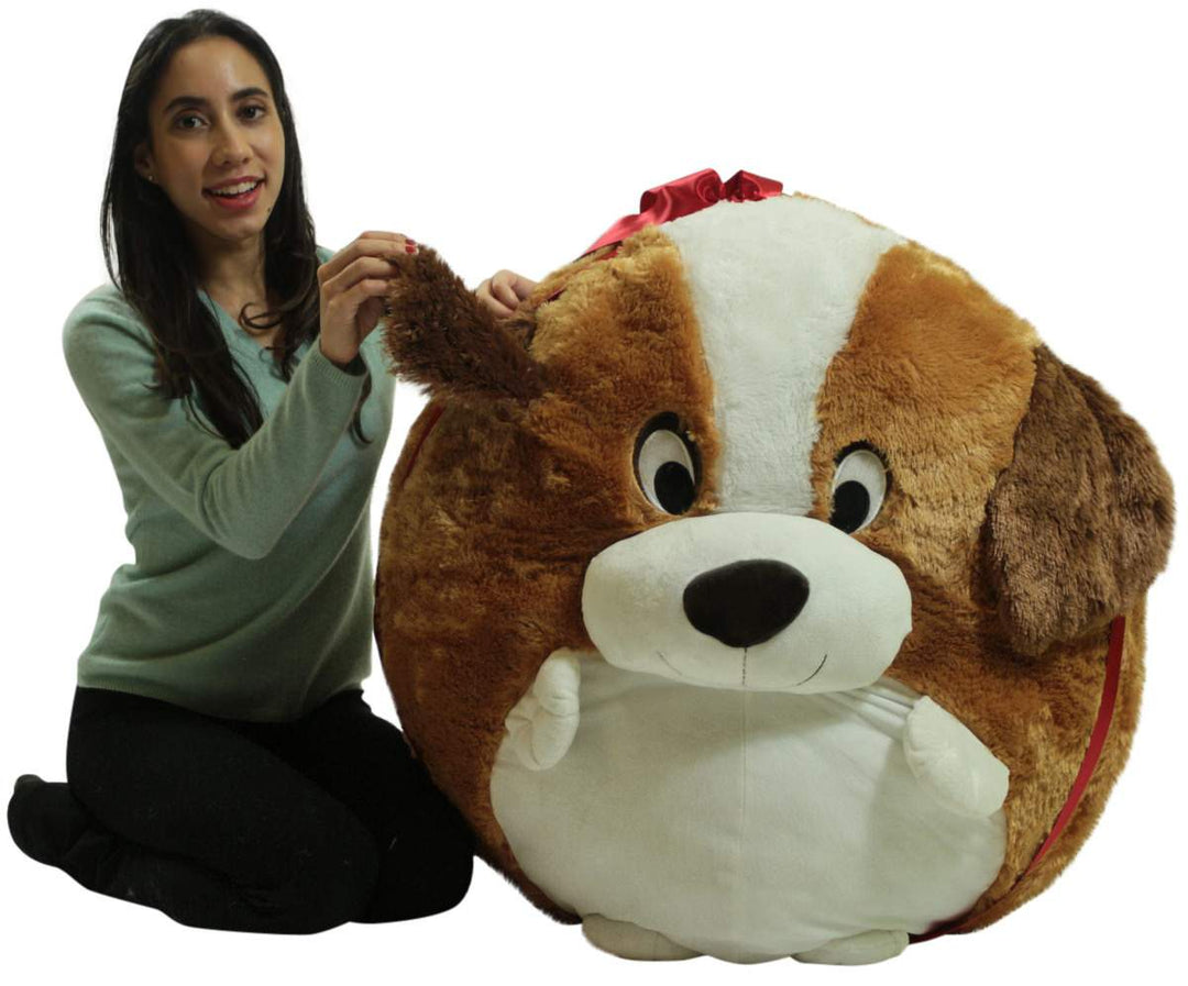 Big Plush Jumbo Stuffed Saint Bernard Soft Dog Smush Ball, 3 Feet Tall, 30 Inch Wide, Weighs 10 Pounds
