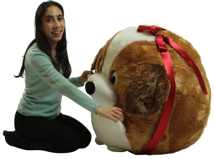 Big Plush Jumbo Stuffed Saint Bernard Soft Dog Smush Ball, 3 Feet Tall, 30 Inch Wide, Weighs 10 Pounds