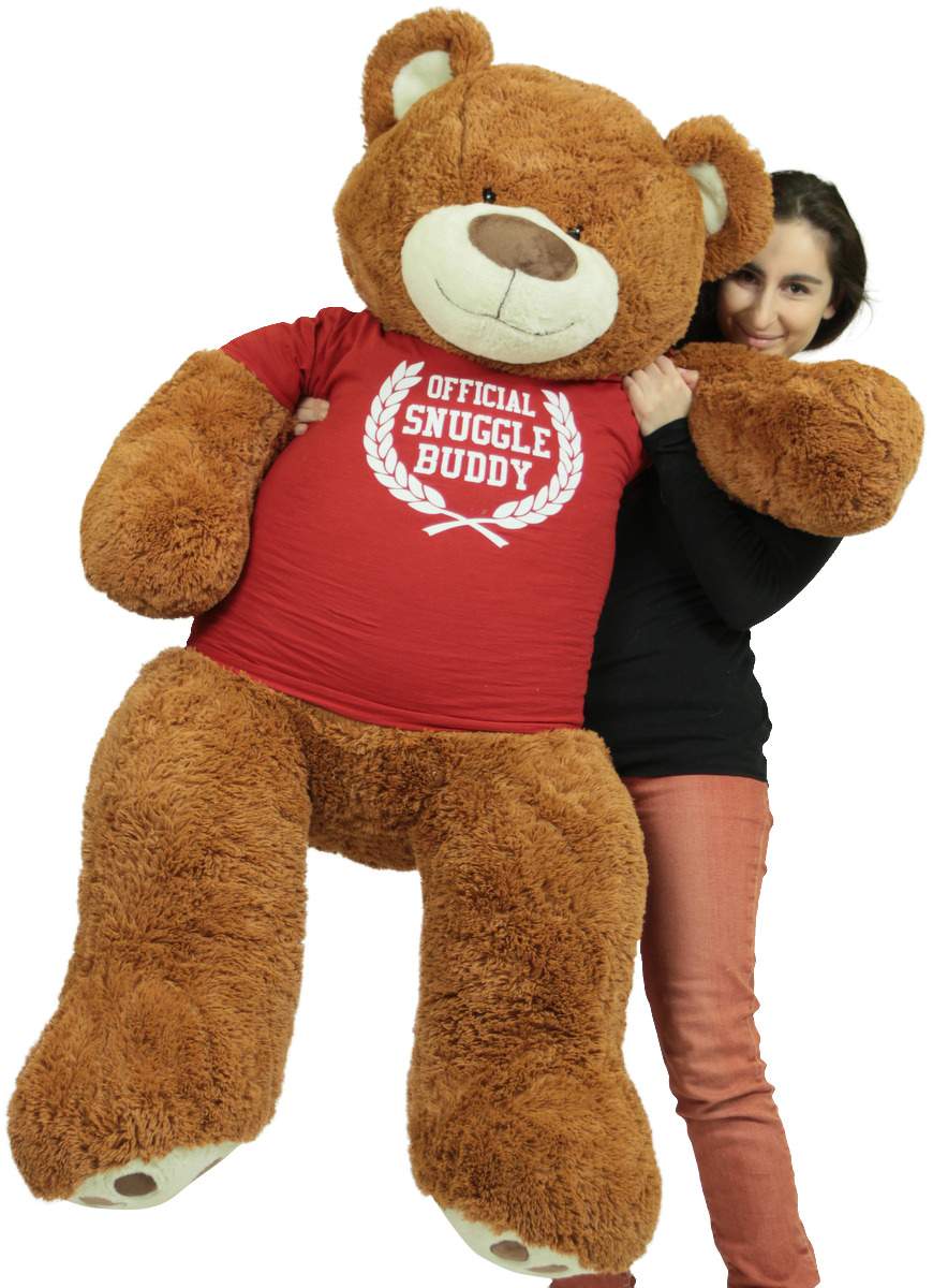 5 Foot Giant Brown Teddy Bear Soft 60 Inch, Wears Removable T-shirt Official Snuggle Buddy