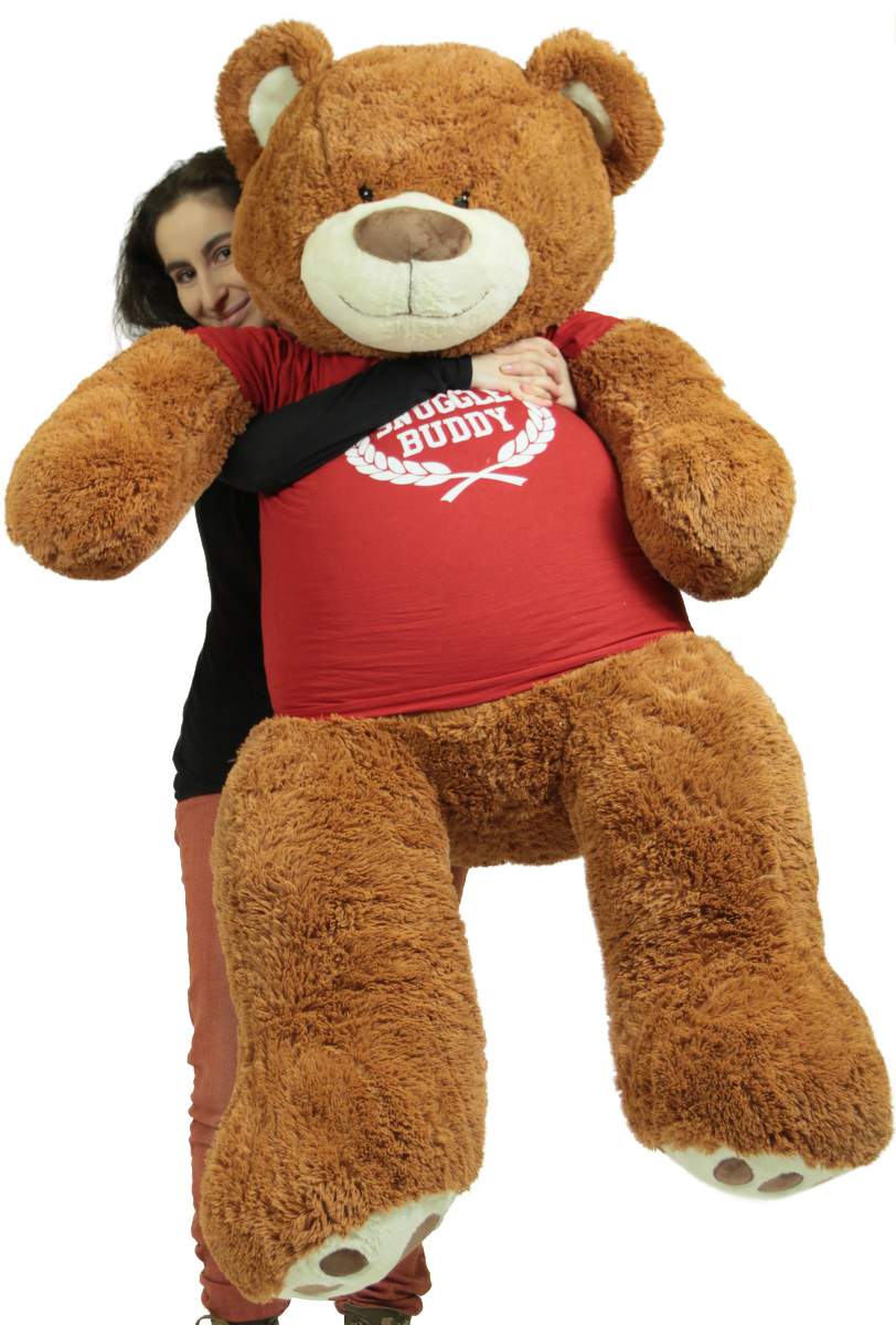 5 Foot Giant Brown Teddy Bear Soft 60 Inch, Wears Removable T-shirt Official Snuggle Buddy