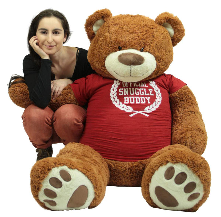 5 Foot Giant Brown Teddy Bear Soft 60 Inch, Wears Removable T-shirt Official Snuggle Buddy