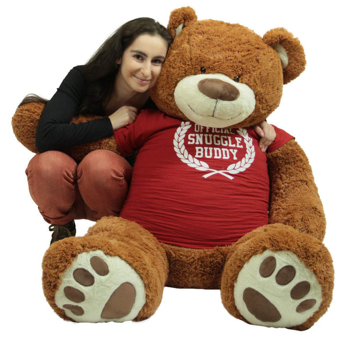 5 Foot Giant Brown Teddy Bear Soft 60 Inch, Wears Removable T-shirt Official Snuggle Buddy