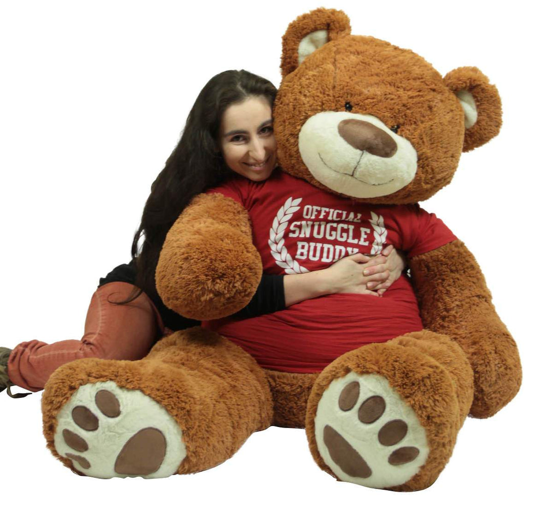 5 Foot Giant Brown Teddy Bear Soft 60 Inch, Wears Removable T-shirt Official Snuggle Buddy