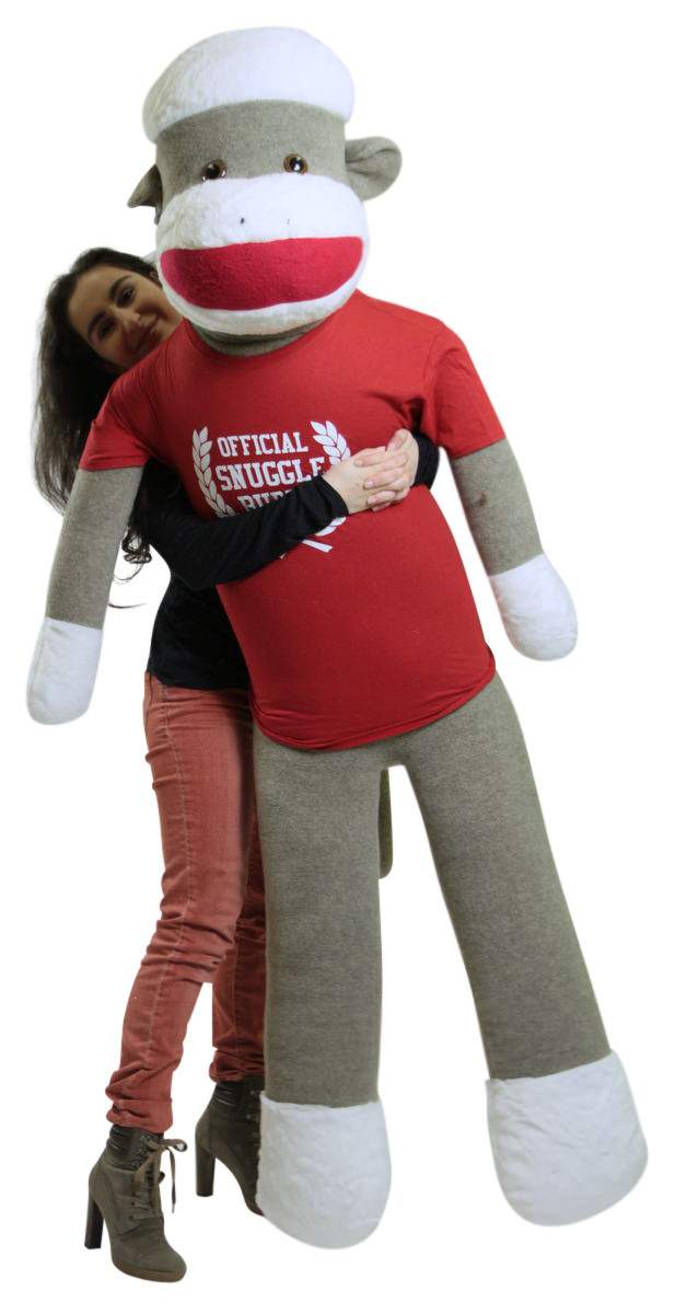 American Made Giant Plush Sock Monkey 5 Feet Tall Soft, Wears Removable Tshirt Official Snuggle Buddy