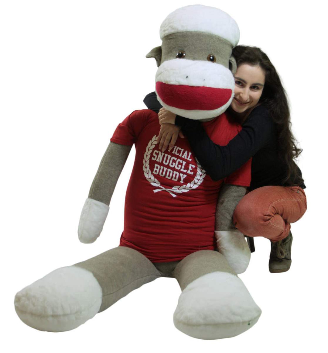American Made Giant Plush Sock Monkey 5 Feet Tall Soft, Wears Removable Tshirt Official Snuggle Buddy