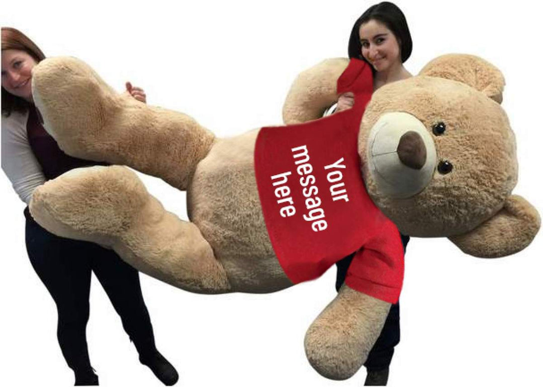 Custom Red Tshirt Dressed on to Big Plush® Giant 6 Foot Teddy Bear Soft wears Personalized  Tshirt that You Design