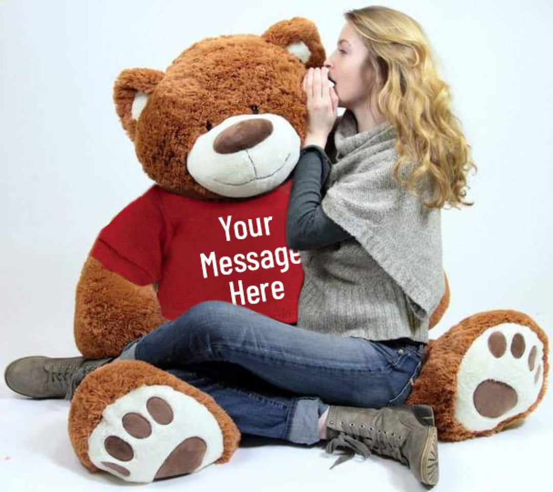 Custom Tshirt Dressed on to Big Plush® Giant 5 Foot Teddy Bear Soft wears Personalized  Tshirt that You Design