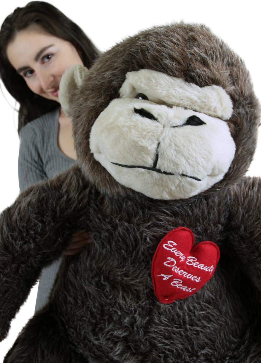 American Made Giant Stuffed Love Monkey 40 inch Brown Soft, Holds Heart Every Beauty Deserves a Beast