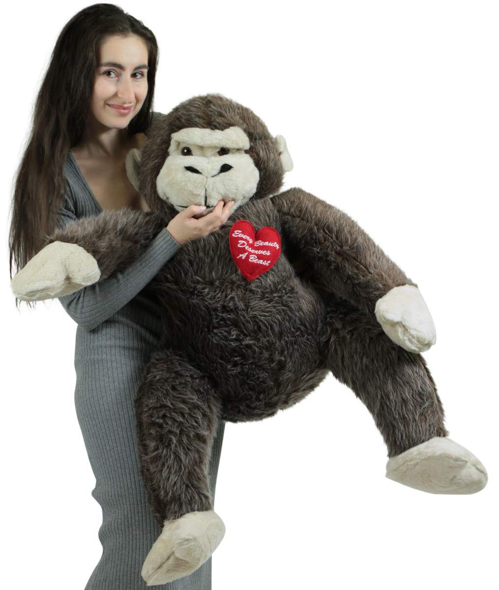 American Made Giant Stuffed Love Monkey 40 inch Brown Soft, Holds Heart Every Beauty Deserves a Beast