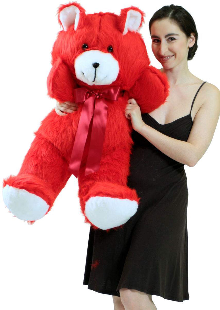 Jumbo 3 Foot Red Teddy Bear 36 Inch Soft Big Plush Cuddle Buddy Made in USA