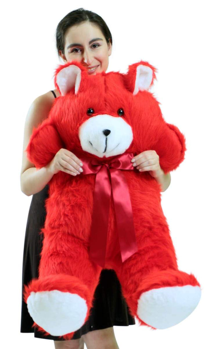 Jumbo 3 Foot Red Teddy Bear 36 Inch Soft Big Plush Cuddle Buddy Made in USA