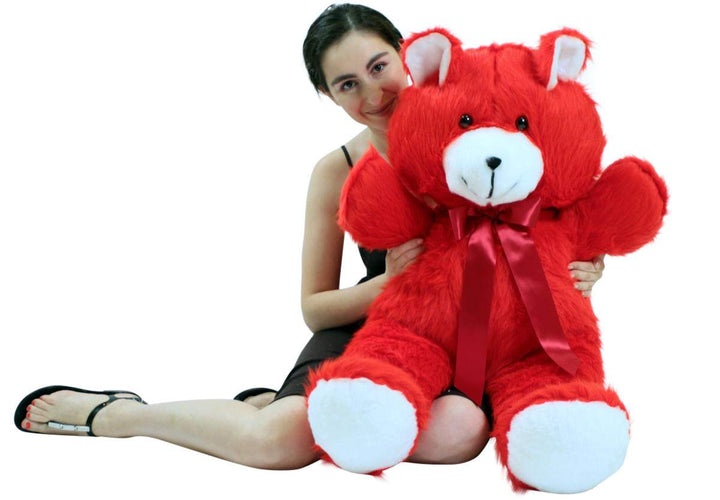 Jumbo 3 Foot Red Teddy Bear 36 Inch Soft Big Plush Cuddle Buddy Made in USA