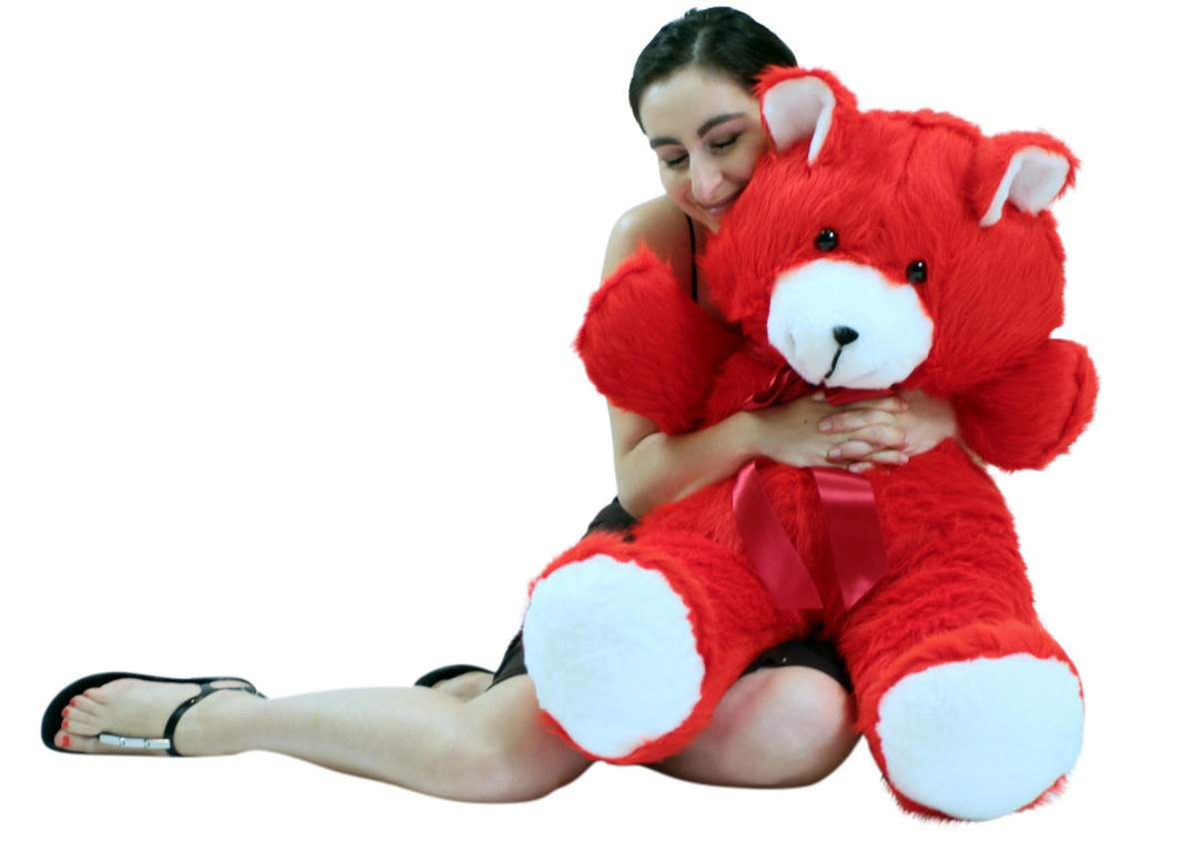 Jumbo 3 Foot Red Teddy Bear 36 Inch Soft Big Plush Cuddle Buddy Made in USA