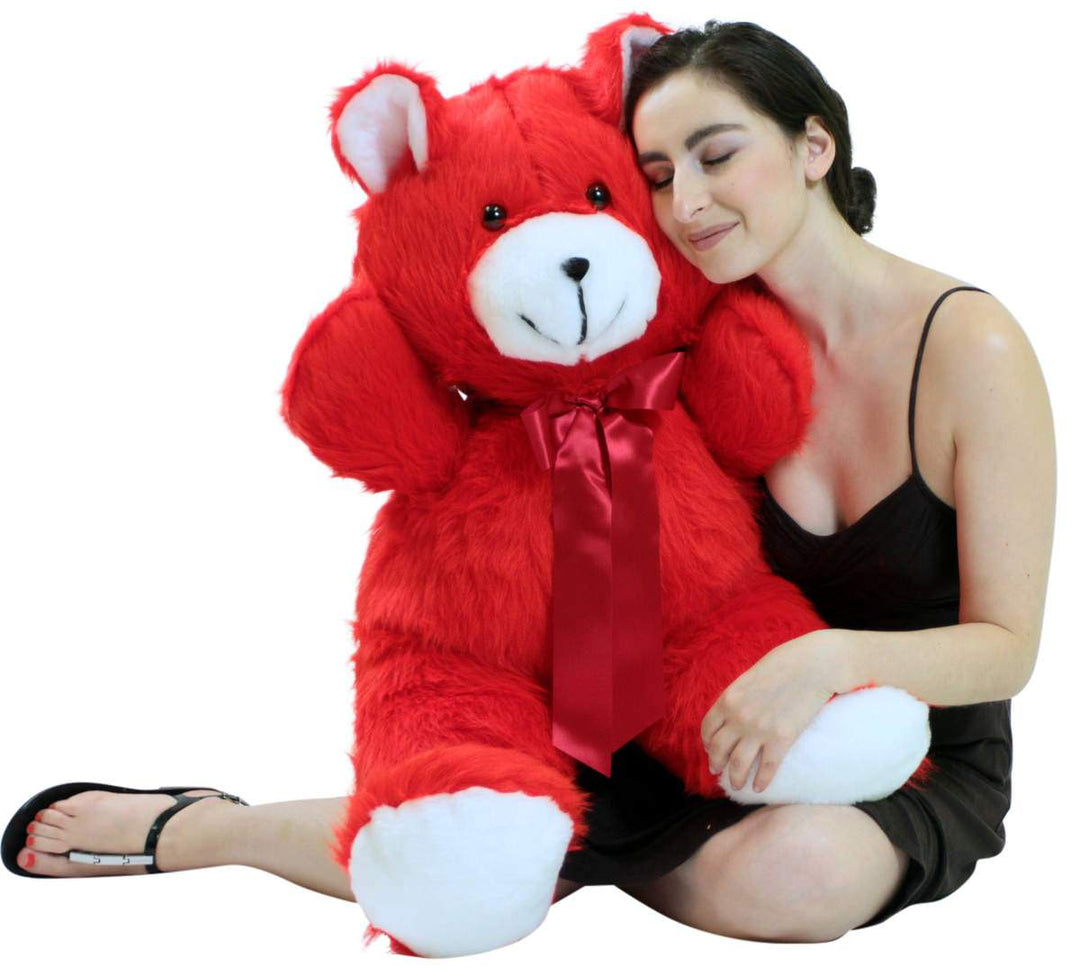 Jumbo 3 Foot Red Teddy Bear 36 Inch Soft Big Plush Cuddle Buddy Made in USA
