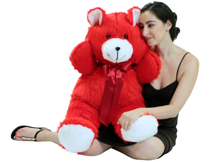 Jumbo 3 Foot Red Teddy Bear 36 Inch Soft Big Plush Cuddle Buddy Made in USA