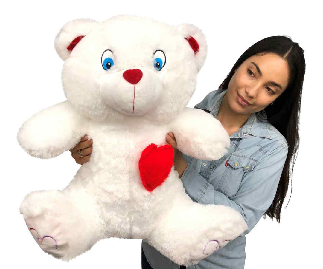 Big Plush® 2 Foot Teddy Bear 24 Inches Soft White Plushie with Red Nose and Heart on Chest