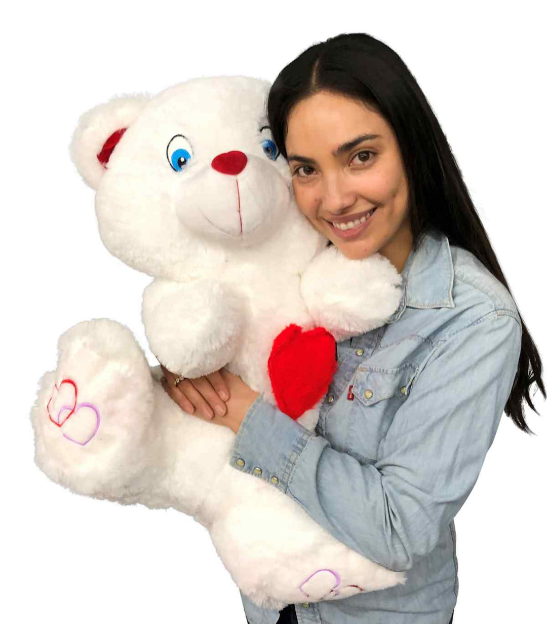 Big Plush® 2 Foot Teddy Bear 24 Inches Soft White Plushie with Red Nose and Heart on Chest