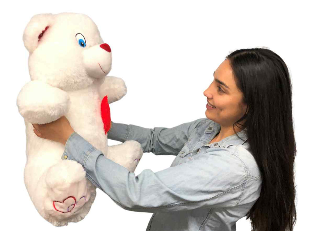 Big Plush® 2 Foot Teddy Bear 24 Inches Soft White Plushie with Red Nose and Heart on Chest