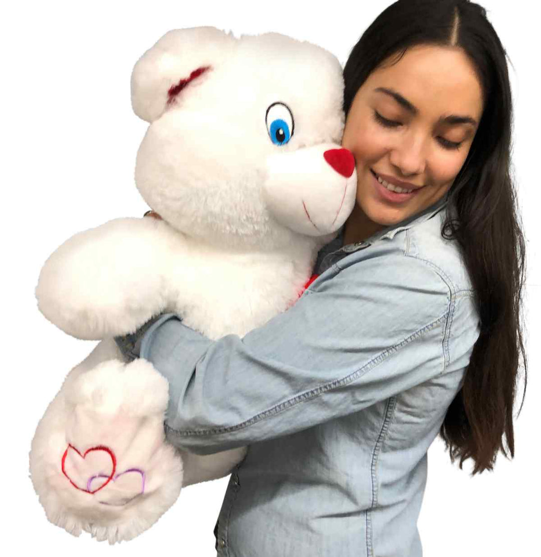 Big Plush® 2 Foot Teddy Bear 24 Inches Soft White Plushie with Red Nose and Heart on Chest