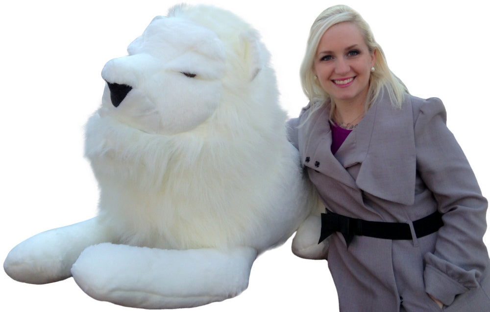 American Made Giant Stuffed White Lion 48 Inches Soft Made in USA America