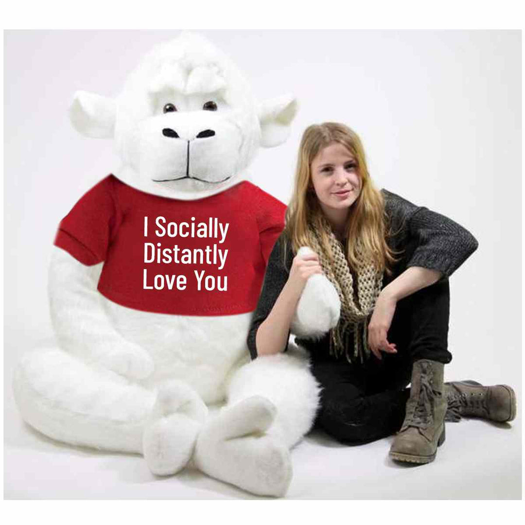 Big Plush® White 6 Foot Giant Stuffed Gorilla Wears Tshirt that Reads I Socially Distantly Love You,  72 Inches 183 cm Soft Huge Stuffed Monkey