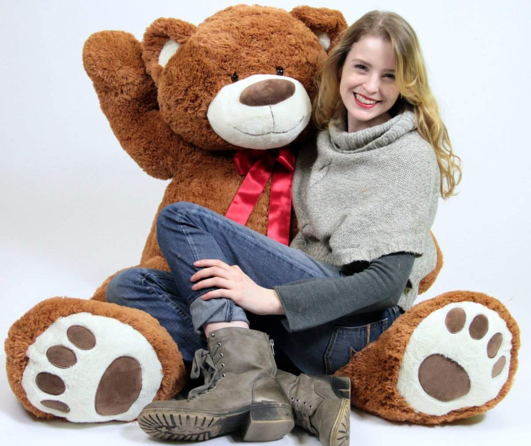 Giant Teddy Bear in Big Box Fully Stuffed & Ready to Hug - Huge 5-Foot Soft Plush Teddybear with Red Satin Neck Ribbon - Gigantic Stuffed Animal - Oso de Peluche - Send Bear to Show You Care