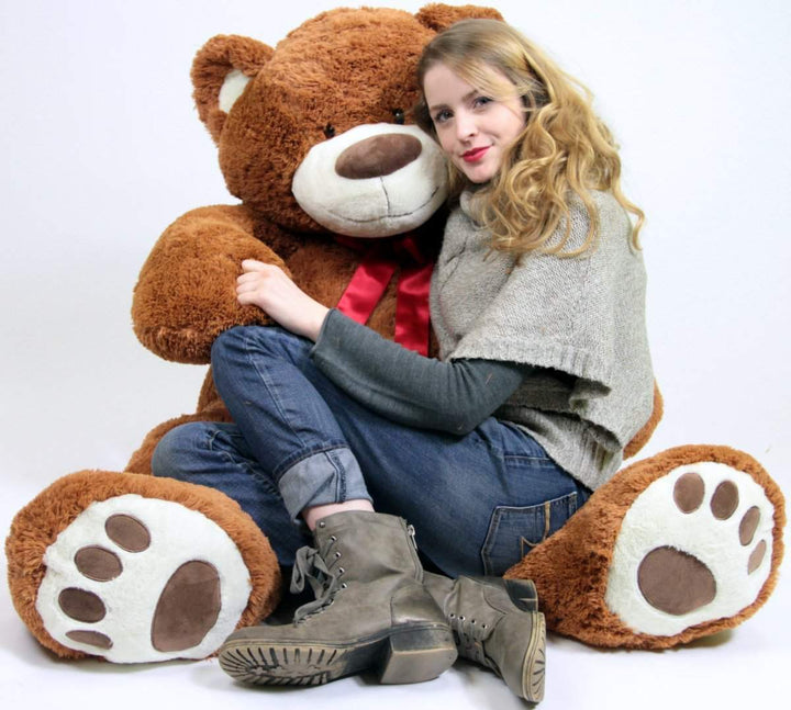 Giant Teddy Bear in Big Box Fully Stuffed & Ready to Hug - Huge 5-Foot Soft Plush Teddybear with Red Satin Neck Ribbon - Gigantic Stuffed Animal - Oso de Peluche - Send Bear to Show You Care